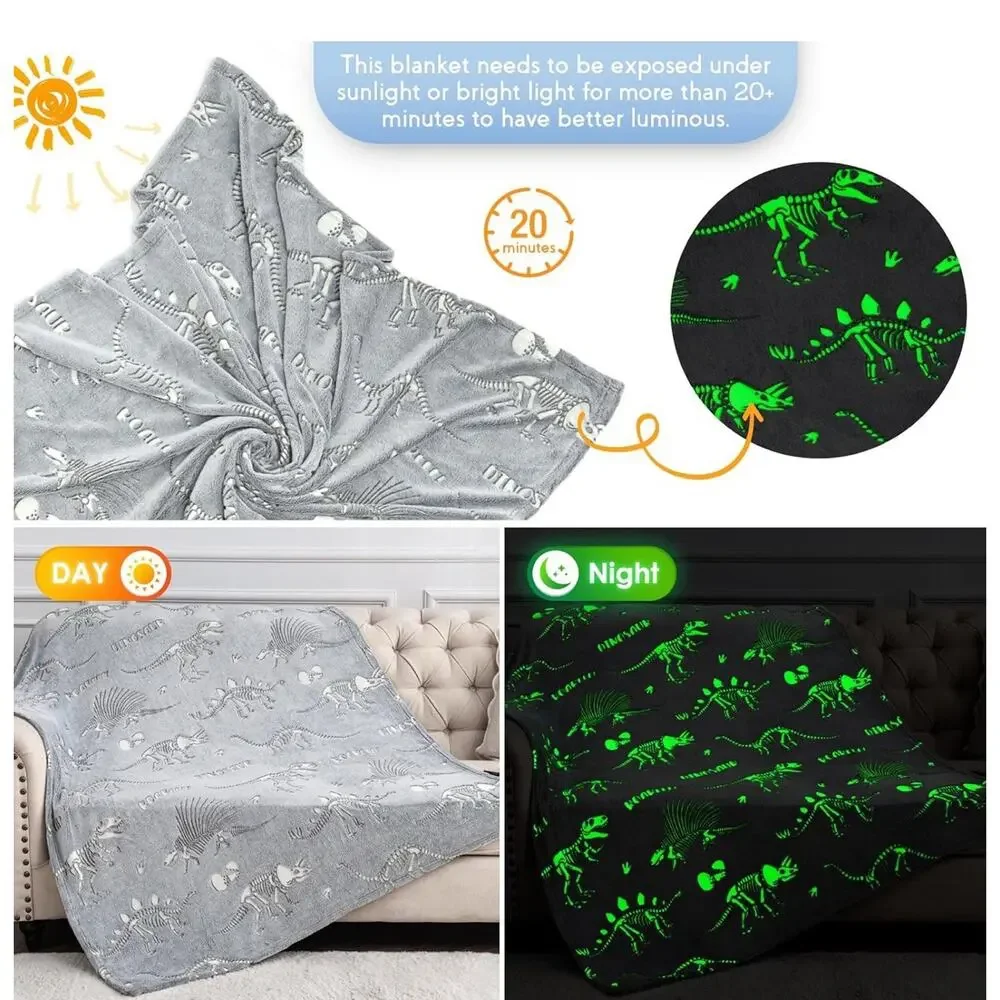 Dinosaur Throw Blanket for Kids -Dino Glow in The Dark Blanket Christmas 50x60